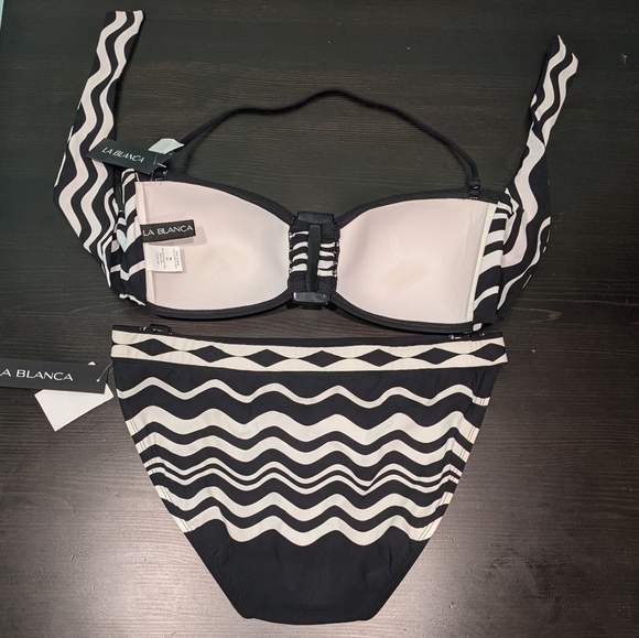 🆕WT La Blanca 2Piece Black & White Bandeau Bikini - Picture 2 of 8